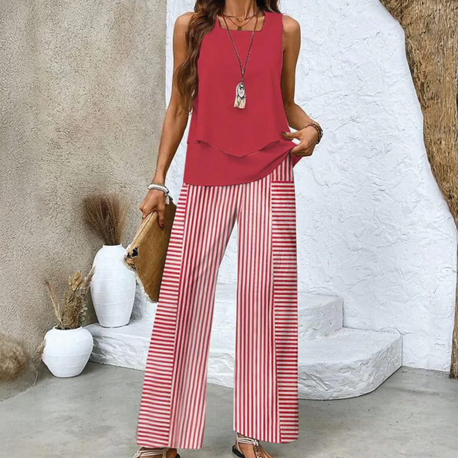 Zweiteiliges Sommer-Set für Damen | Hose mit weitem Bein