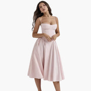 Midikleid Damen – Retro Corsagenkleid mit Trägern Sommer