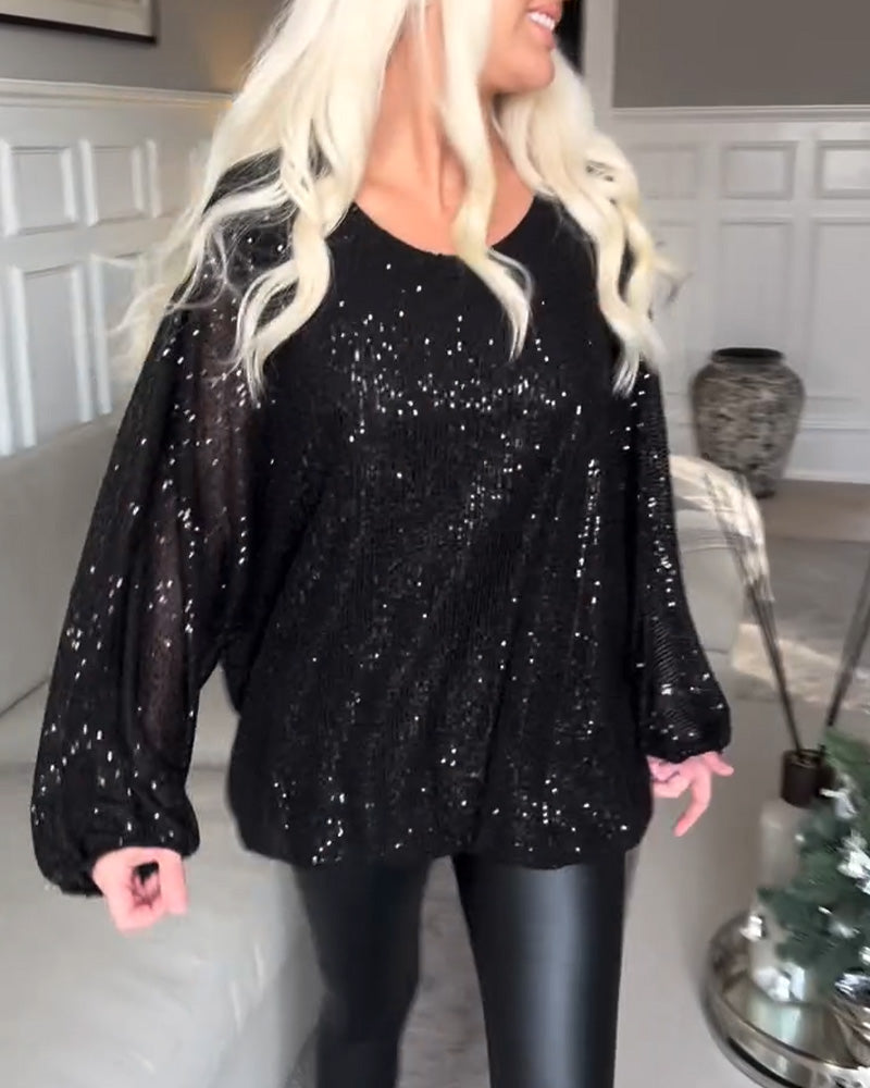 Mia | Elegantes Damen Top Rundhals mit Pailletten modern