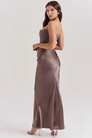 Trägerloses Satin-Maxikleid im Korsettstil für Damen