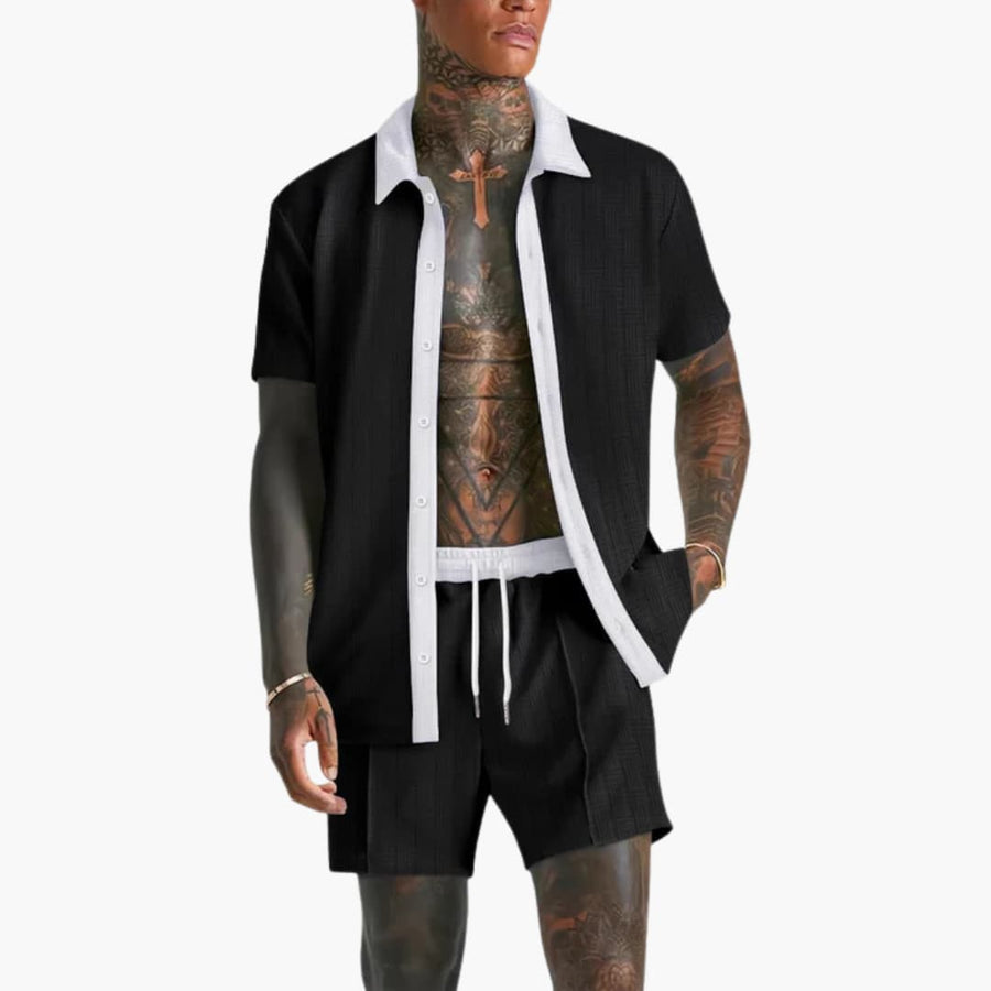 Herren Sommer Set mit Kurzarmhemd und Kordelzug Shorts