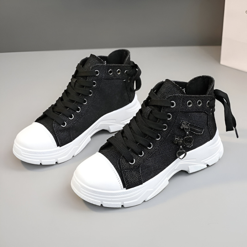 Damen High-Top Sneaker – Jeansblau mit Reißverschluss