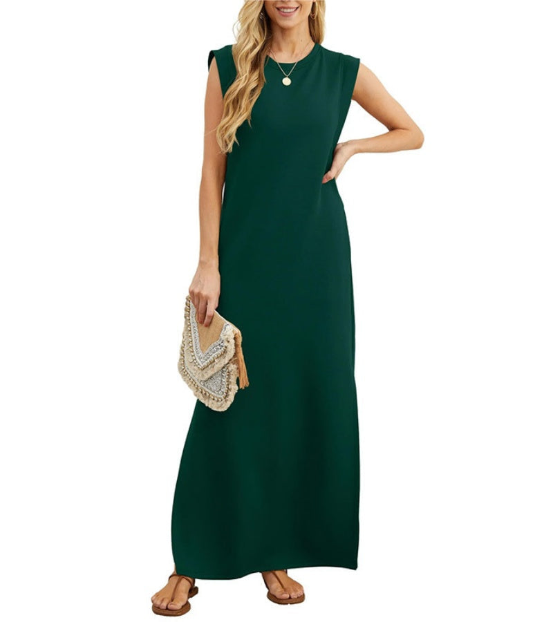 Romaisa | Lässiges, langes Kleid mit Schlitz aus bügelfreiem Stoff
