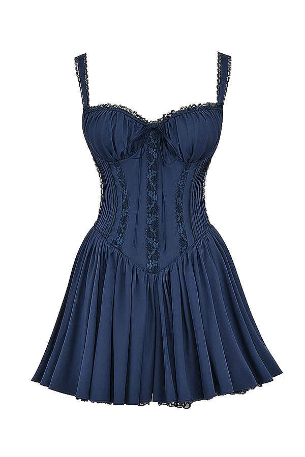 Romantisches Korsett-Minikleid mit Trägern und Rüschendetails