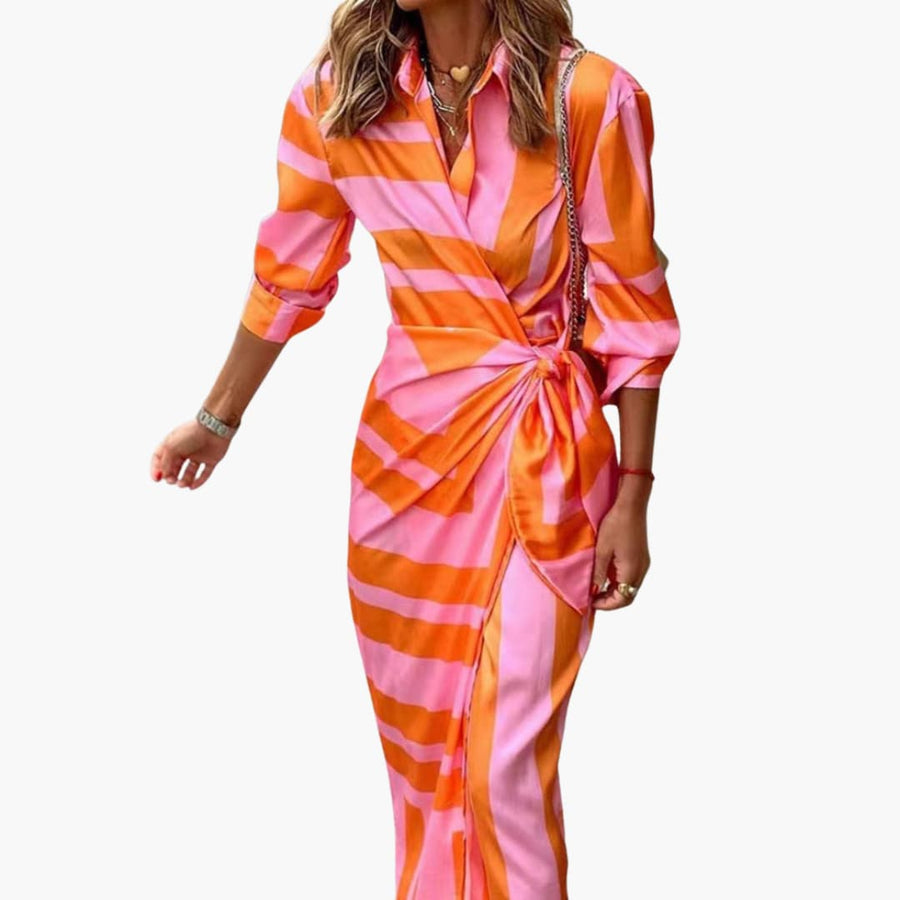 Gestreiftes Hemdblusenkleid – Damen Maxikleid aus Baumwolle