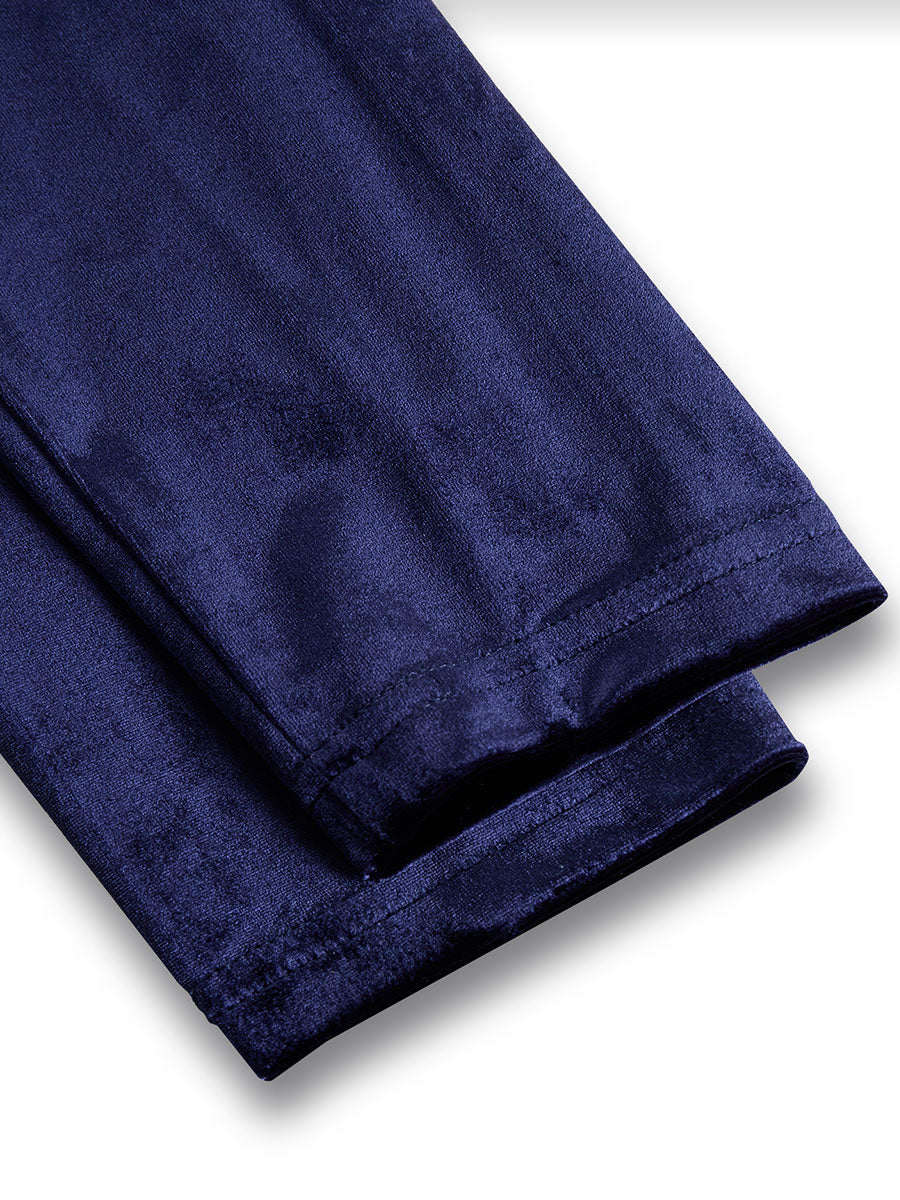 Damen-Midi-Kleid aus marineblauem Samt mit langen Ärmeln