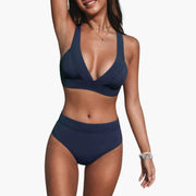 Bikini-Set mit hoher Taille - Damen V-Ausschnitt Design