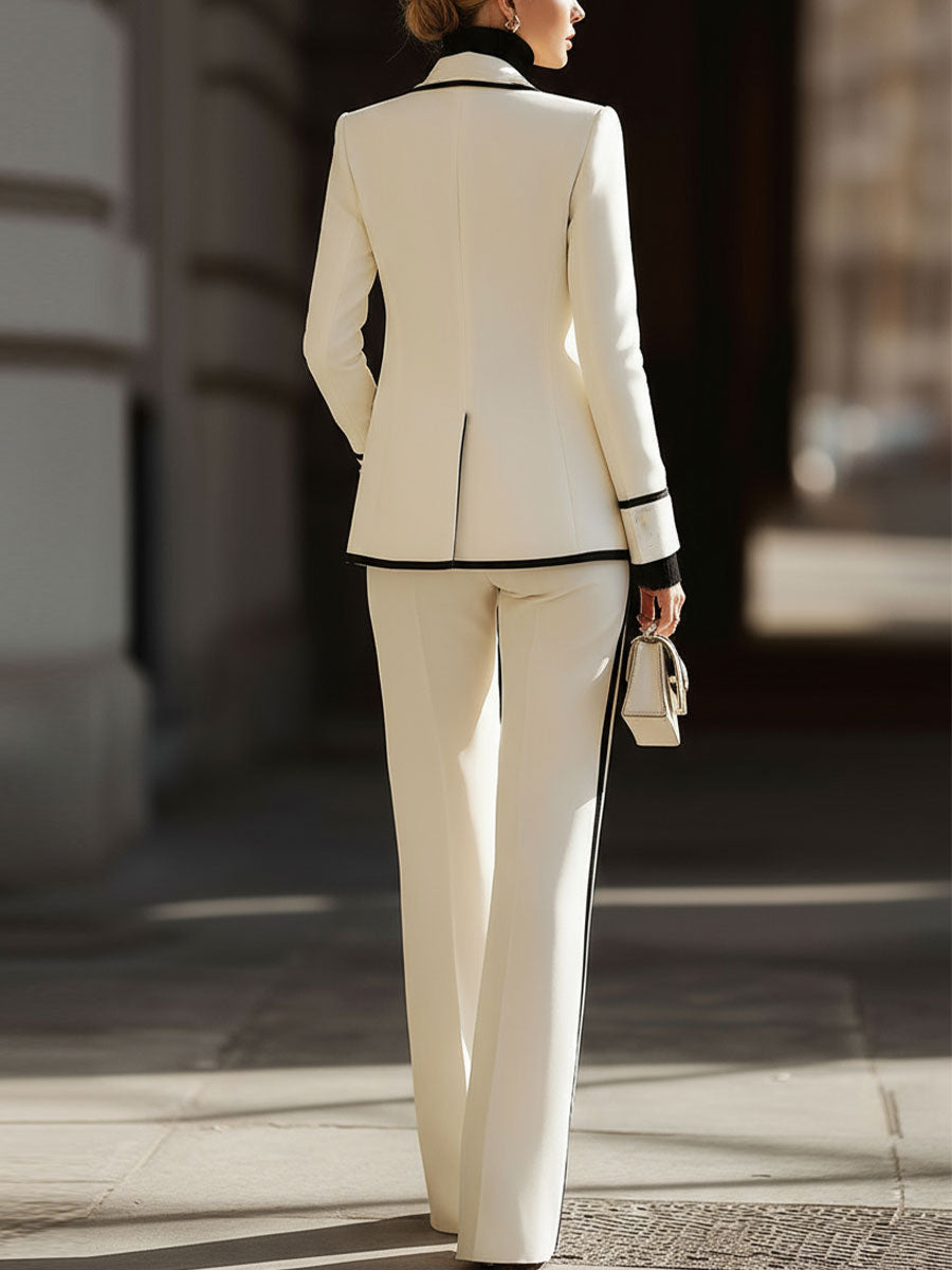 Weißes Zweireiher-Set aus Blazer und Hose für Damen