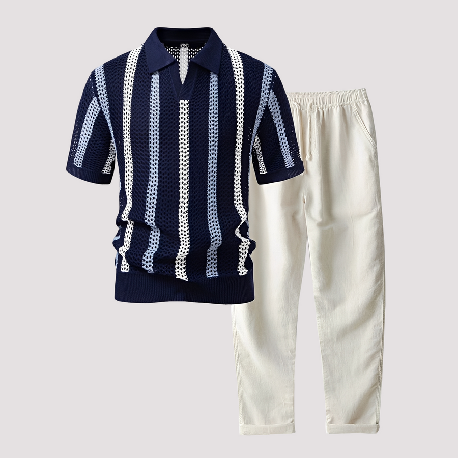 Richards - Bequemes Streifen-Polo und Hosen-Set