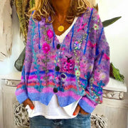 Damen Strickjacke Mit Blumenmuster Und V-Ausschnitt | Mit Knopfleiste