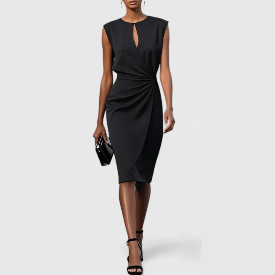 Karla | Damen Ärmellos Gerafftes Midi Kleid