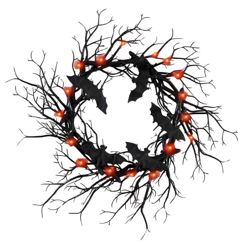 SpiderSpook LED Halloweenkranz – Vampir‑ & Spinnen‑Dekoration für Türen & Fenster