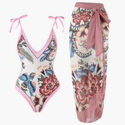 Badeanzug-Set für Damen - mit Blumenmuster und Pareo-Überwurf