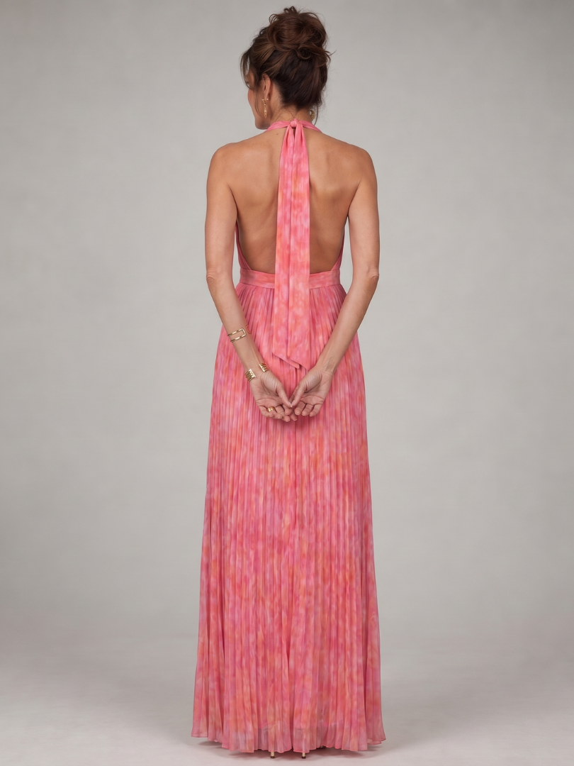 Rosel | Maxikleid mit Neckholder und plissiertem Rock