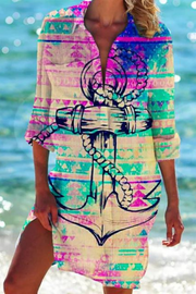 Heidi - Lange Strandbluse mit Meeresmotiv