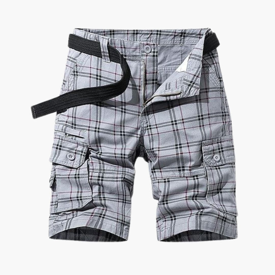 Herren Cargo Shorts mit Karomuster und Stoffgürtel