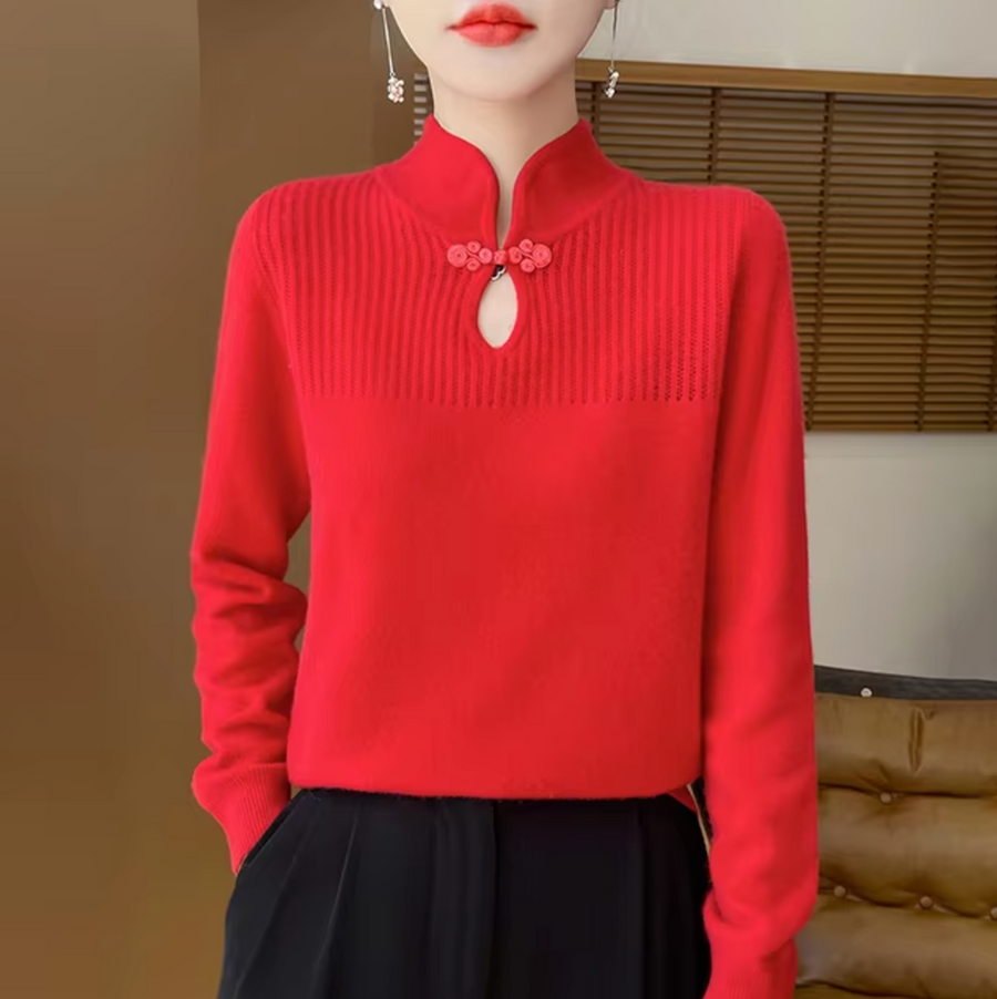 Stefanie | Gestrickter Wollpullover mit Stehkragen