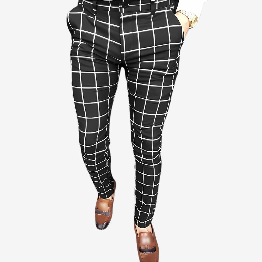 Herren Sommerhose mit Karomuster und Slim Fit Schnitt