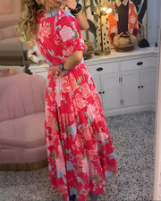 Carine | Kleid mit V-Ausschnitt und Blumenmuster mit Tasche