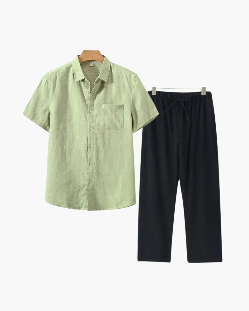 Lincoln | Old Money Herren Leinen-Set mit Kurzarmhemd & Sommerhose