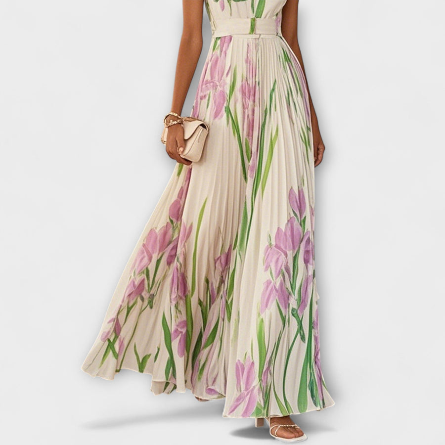 Faltenmaxikleid aus Chiffon mit Blumenmuster