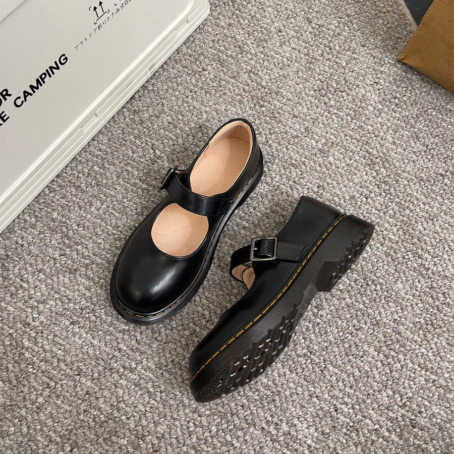 Damen Klassische Mary Jane Flats in Braun – Retro-Look mit Schnalle und Rundkappe