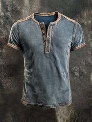 Lässiges Henley Oberteil Im Retro Farbblock Stil für Herren