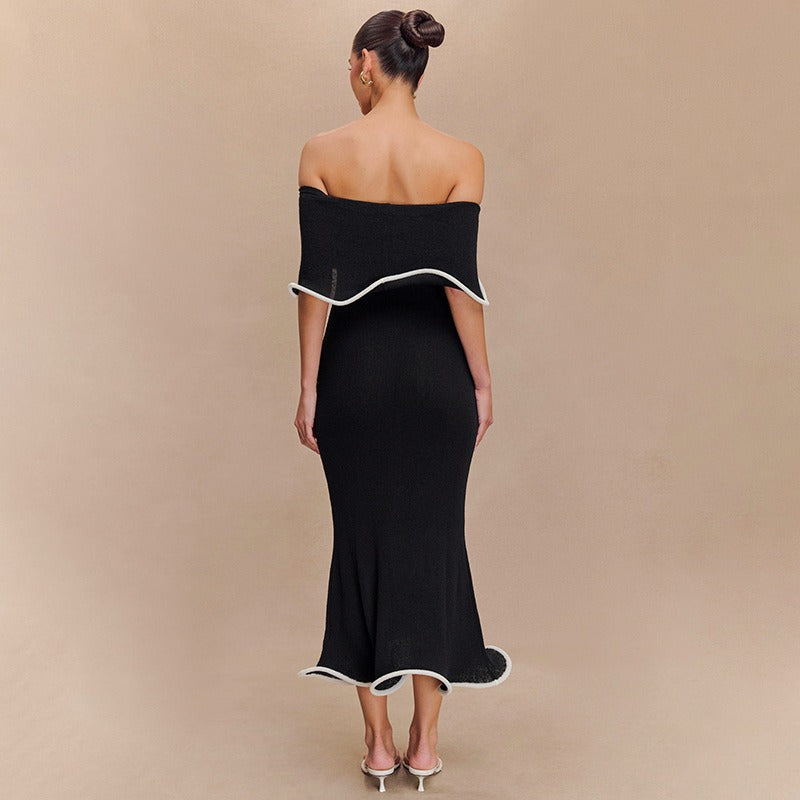 Langes Damenkleid mit Bardot-Ausschnitt und Rüschen im Meerjungfrauen-Stil - Camila