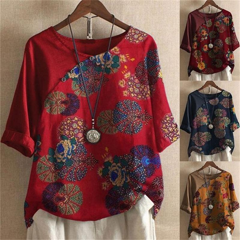 Adoria – Bluse Mit Boho Blumenmuster Und Knöpfen