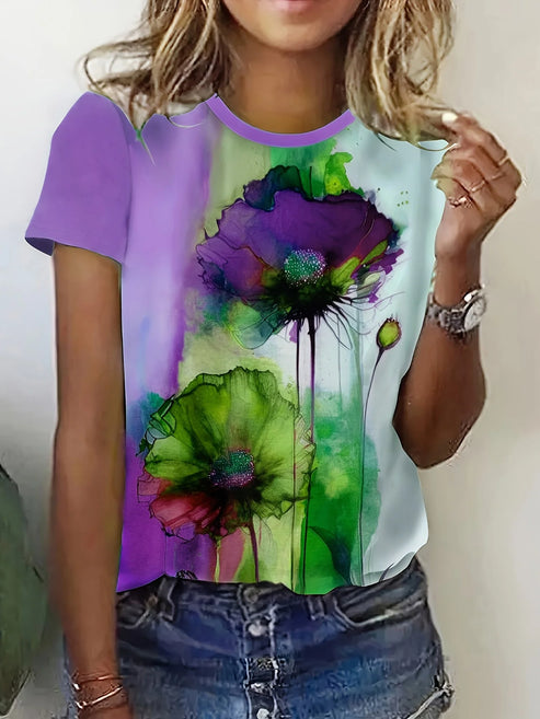 Frieda | t-shirt mit blumendruck und kurzen armeln