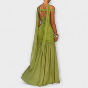 Nicole - Olivgrünes Maxikleid mit V-Ausschnitt