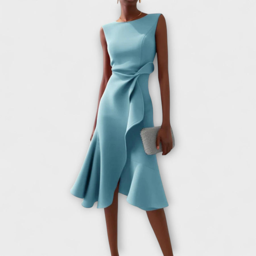 Ärmelloses Midikleid für Damen mit drapiertem, asymmetrischem Saum