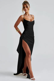 Damenkleid aus Satin mit V-Ausschnitt und langen Ärmeln – Elegant für Abend & Anlass