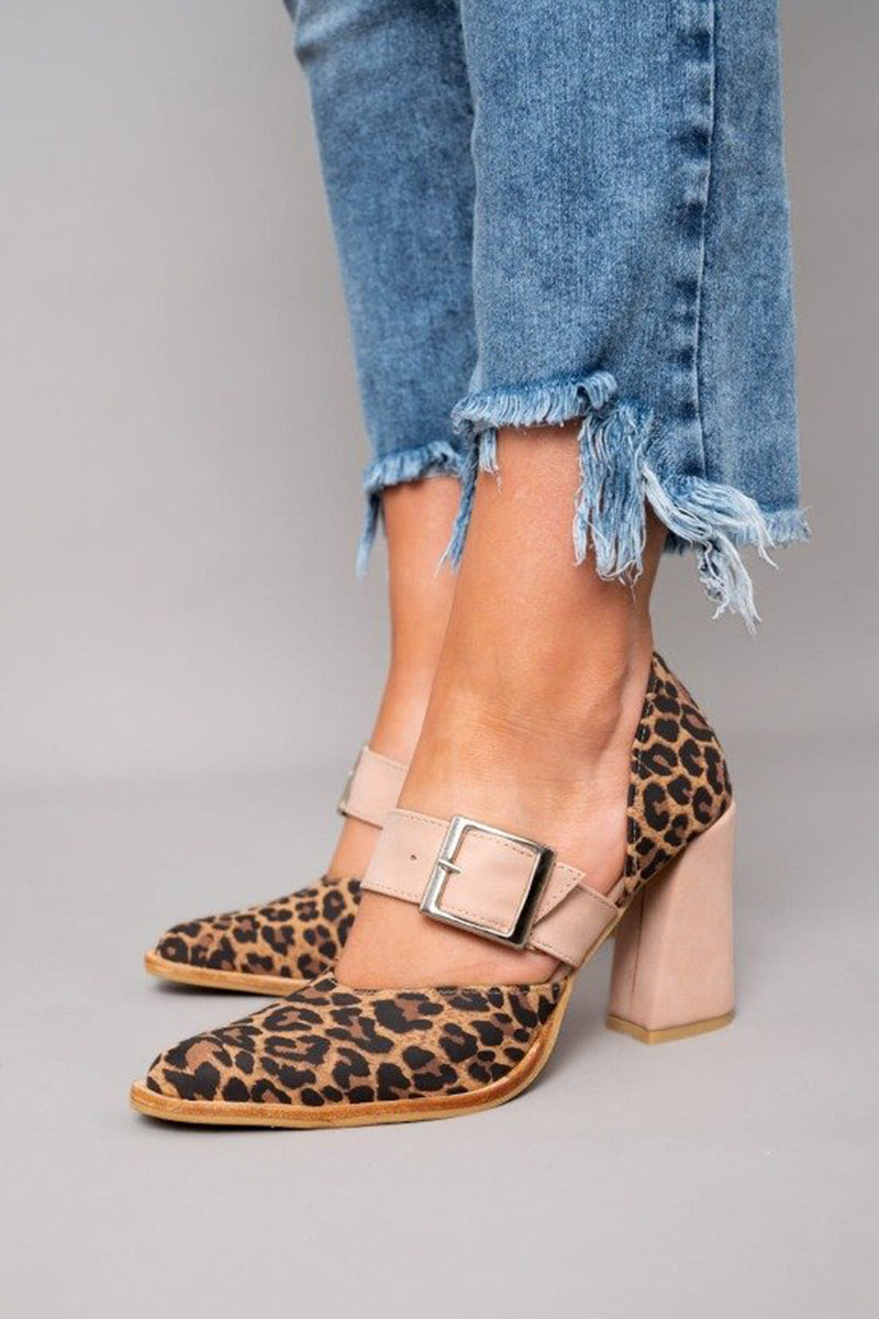 Selveta | Leopard-Daim Sandalen mit robusten Absätzen