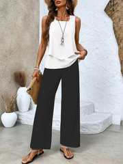 Eleganter Damen Zweiteiler – ärmelloses Top & gerade Hose Set