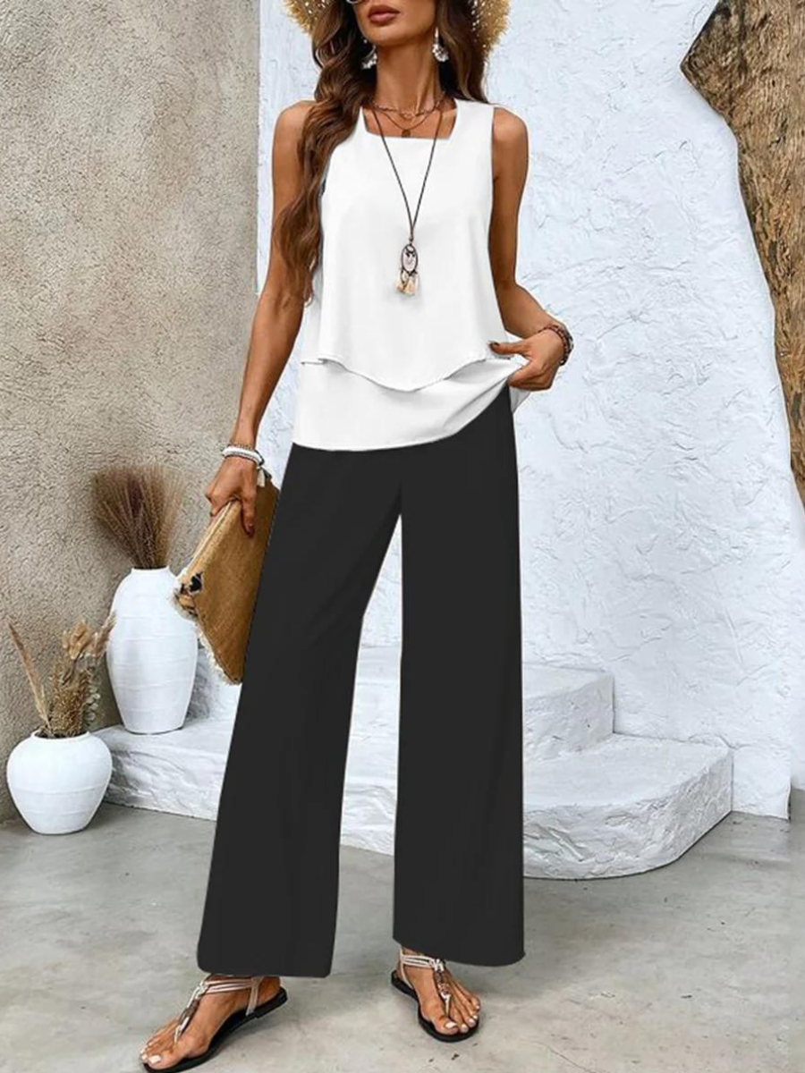 Eleganter Damen Zweiteiler – ärmelloses Top & gerade Hose Set