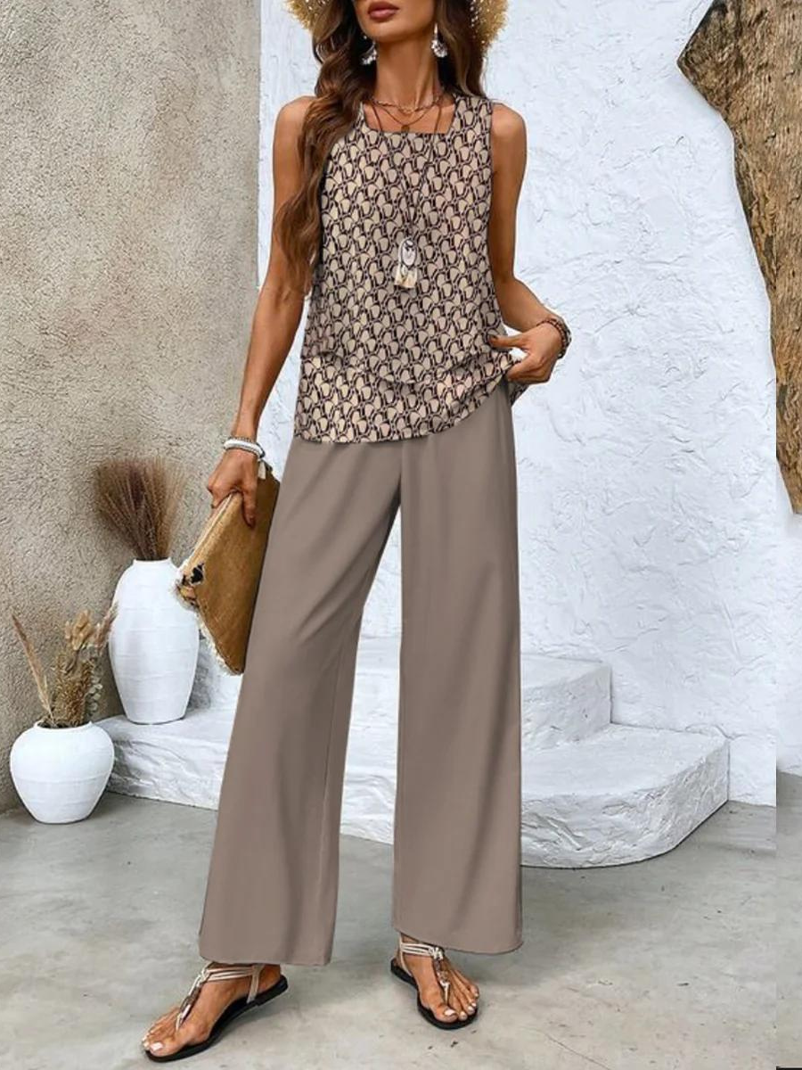 Eleganter Damen Zweiteiler – ärmelloses Top & gerade Hose Set
