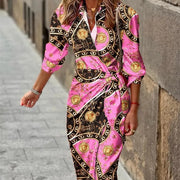 Damen-Wickelkleid mit Print, V-Ausschnitt und Bindegürtel