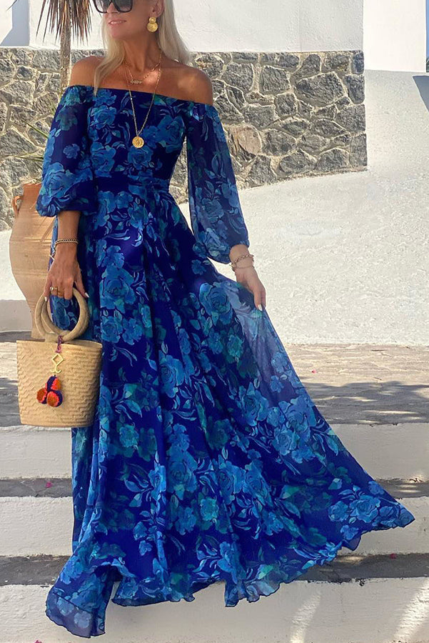 Langkleid mit Blumenmuster und Schulterfrei – Urlaubseleganz