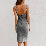 Damen Jeans Midikleid mit Reißverschluss und Schlitz