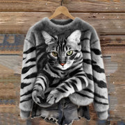Jules – Weiches Plüsch Sweatshirt Mit Tabby Katzen Und Tiger Muster