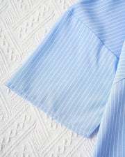 Abigail - Lässige, gestreifte Bluse mit lockerer Passform und Knopfleiste für Damen | Gestreifte Bluse mit Rundhalsausschnitt und halblangen Ärmeln