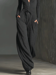 Glitzernder Strick-Jumpsuit mit weitem Bein für Damen | Reißverschluss vorne