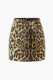 Lunaria | Glamouröser Pailletten Minirock und auffälligem Leopard-Print