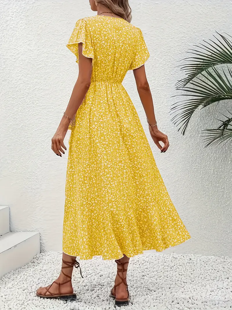 Hannah | V-Ausschnitt Wickel Kleid Rüschen