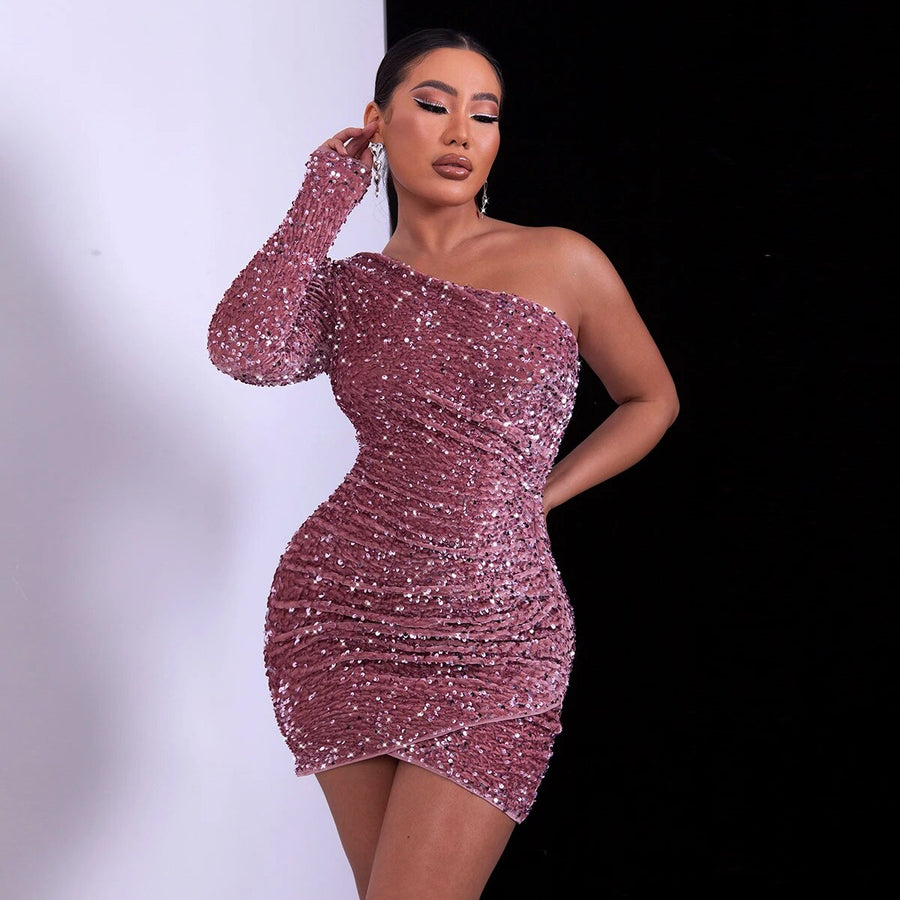 Glitzerndes One-Shoulder Kleid für besondere Anlässe
