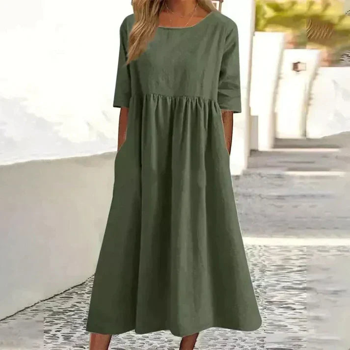 Elegantes Kleid aus Baumwolle und Leinen