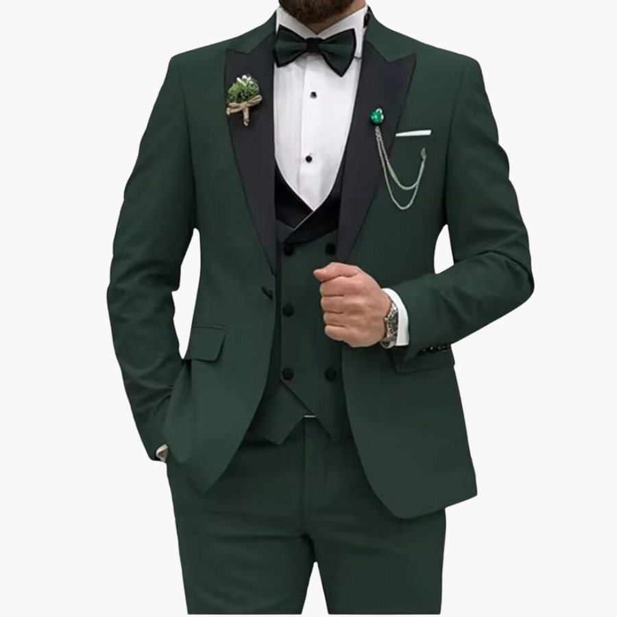 Herren Anzug dreiteilig mit Slim Fit und Kontrastrevers