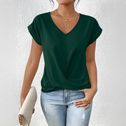 Velanie - Lockeres V-Ausschnitt-Shirt