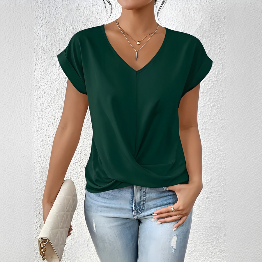 Velanie - Lockeres V-Ausschnitt-Shirt